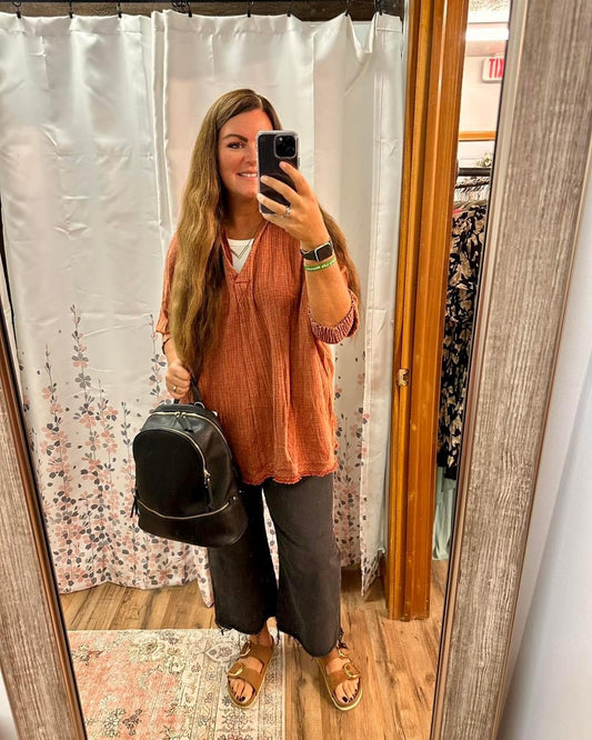 Raelynn Acid Wash Blouse - Rust