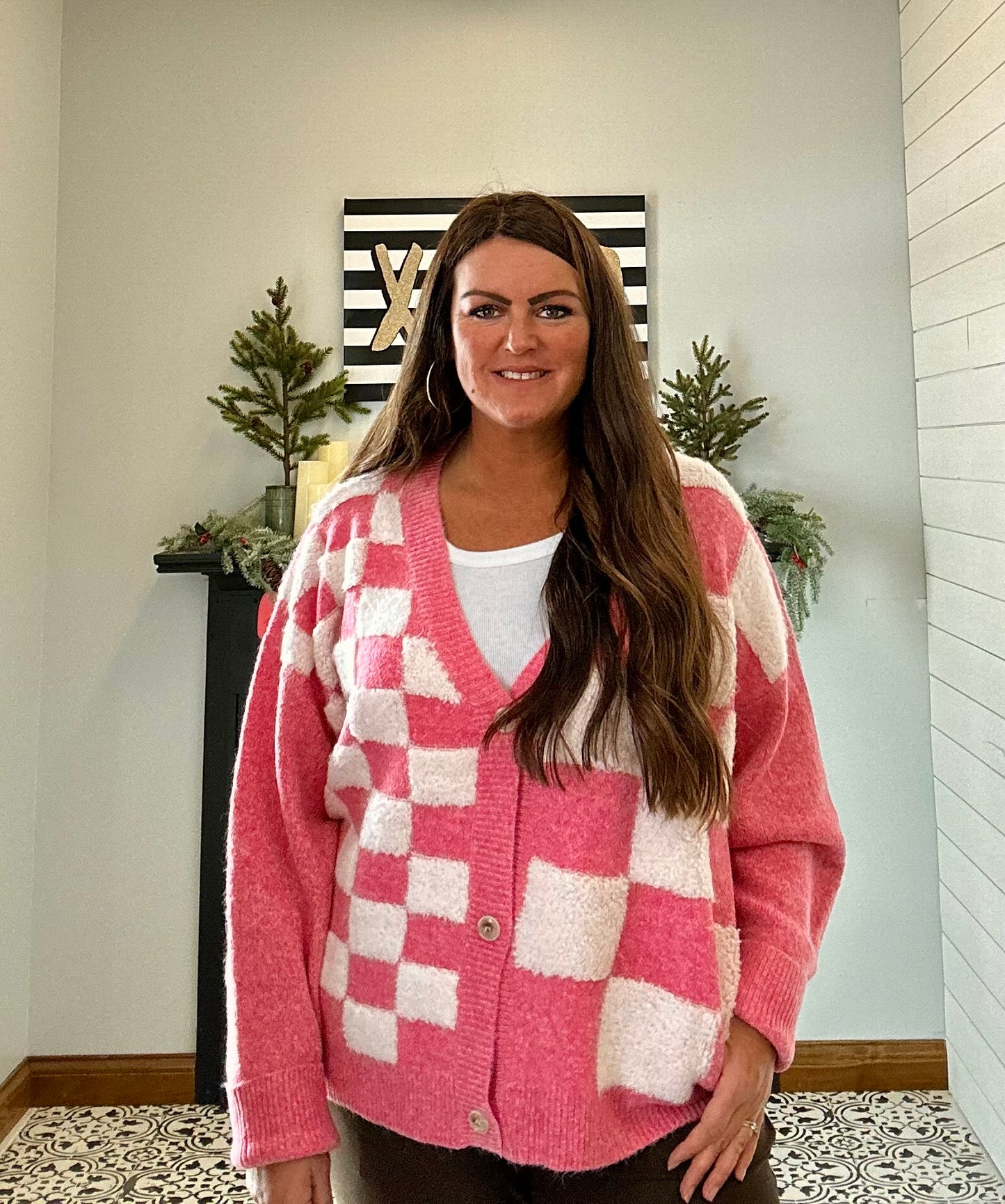 Anne Checkered Cardigan - Pink