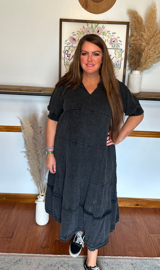 Charcoal Gauze Maxi Dress