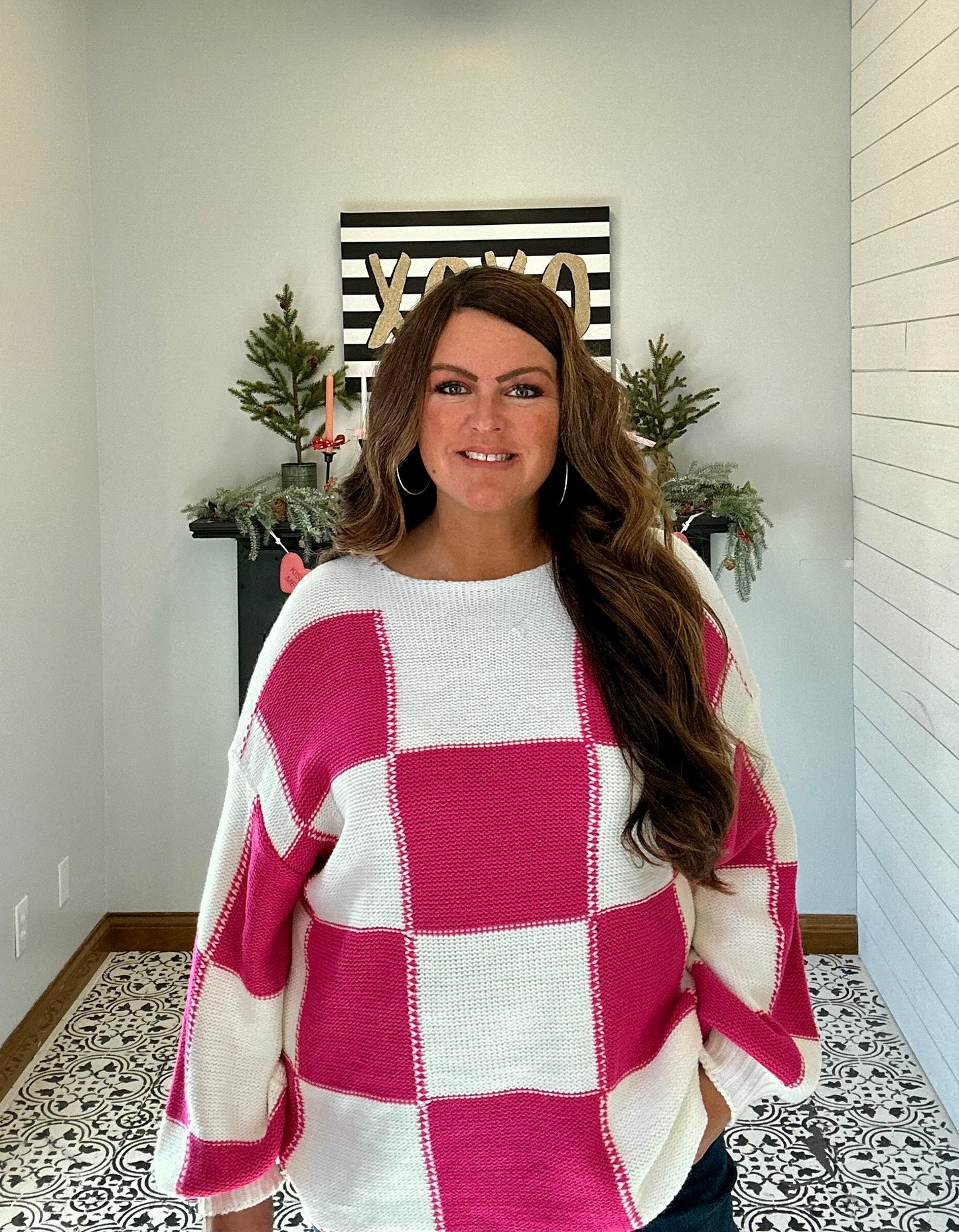 Pink Checkered Sweater